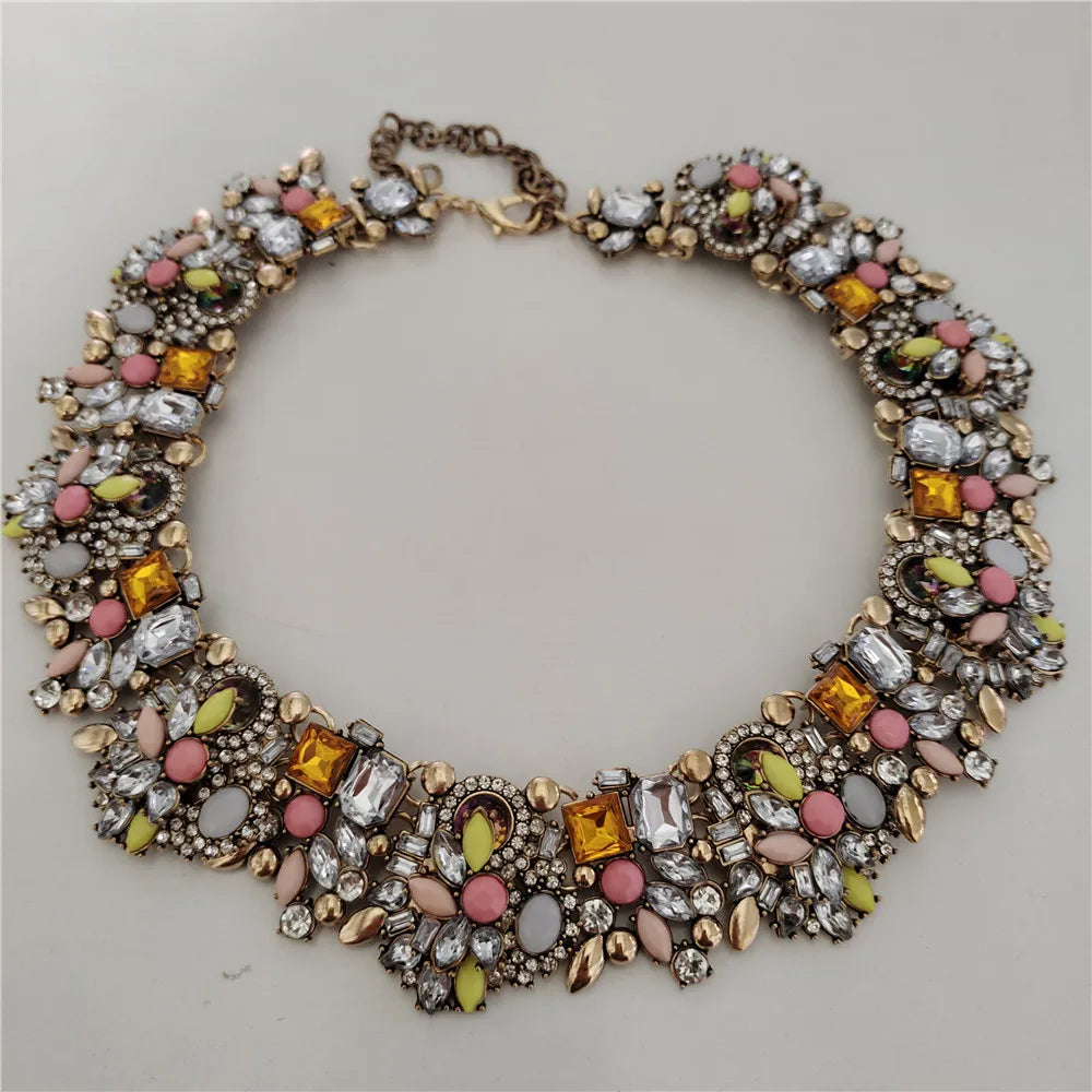 Crystal Rhinestones Large Collar Choker Necklace Earrings Jewelry Sets