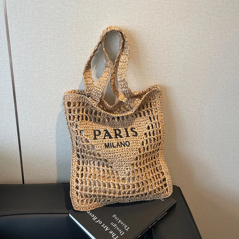 Woven Straw Shoulder Tote Beach Bag