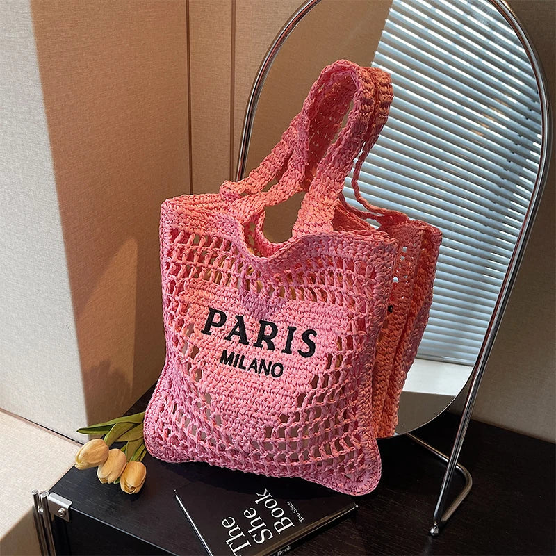 Woven Straw Shoulder Tote Beach Bag