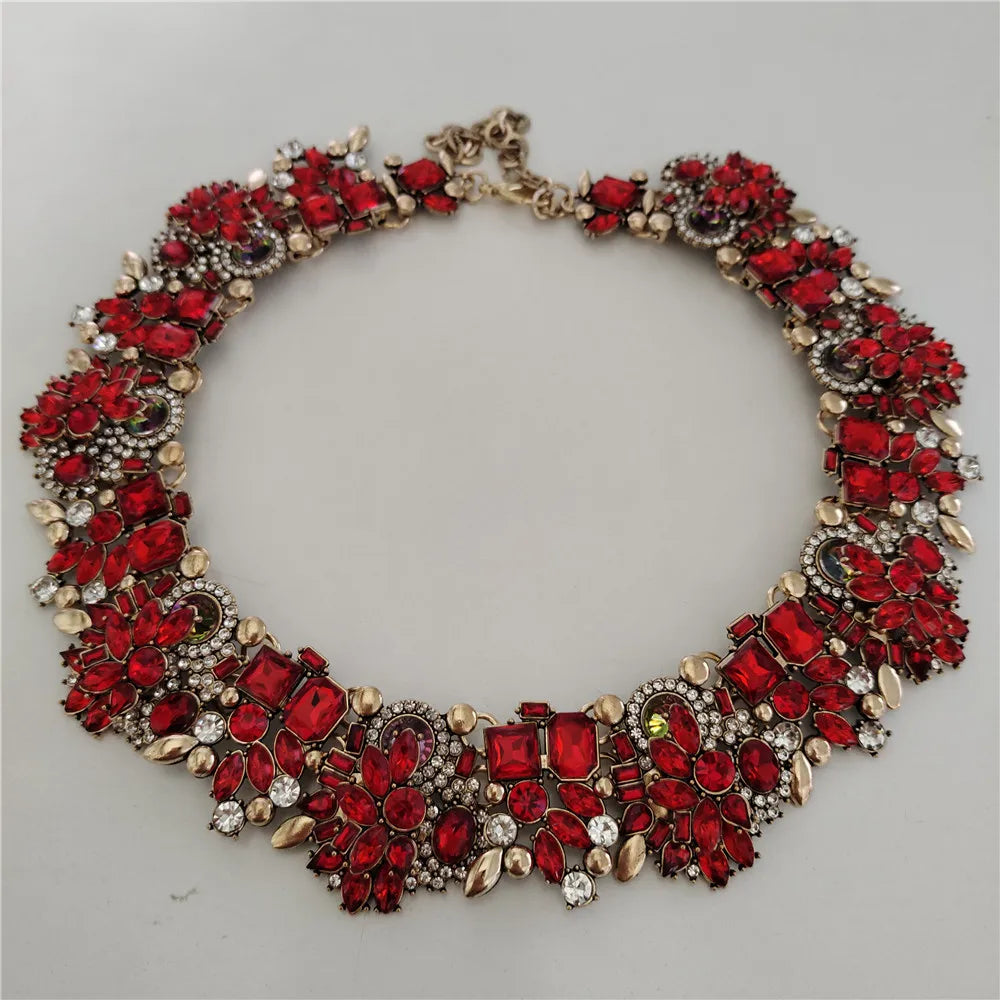 Crystal Rhinestones Large Collar Choker Necklace Earrings Jewelry Sets