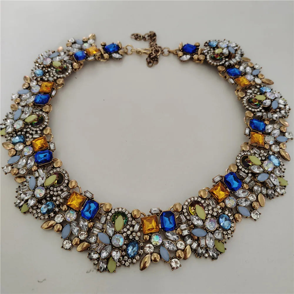 Crystal Rhinestones Large Collar Choker Necklace Earrings Jewelry Sets