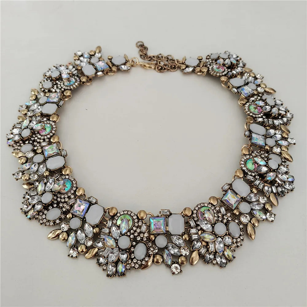 Crystal Rhinestones Large Collar Choker Necklace Earrings Jewelry Sets