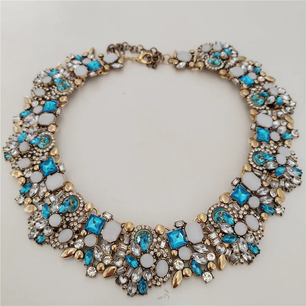 Crystal Rhinestones Large Collar Choker Necklace Earrings Jewelry Sets