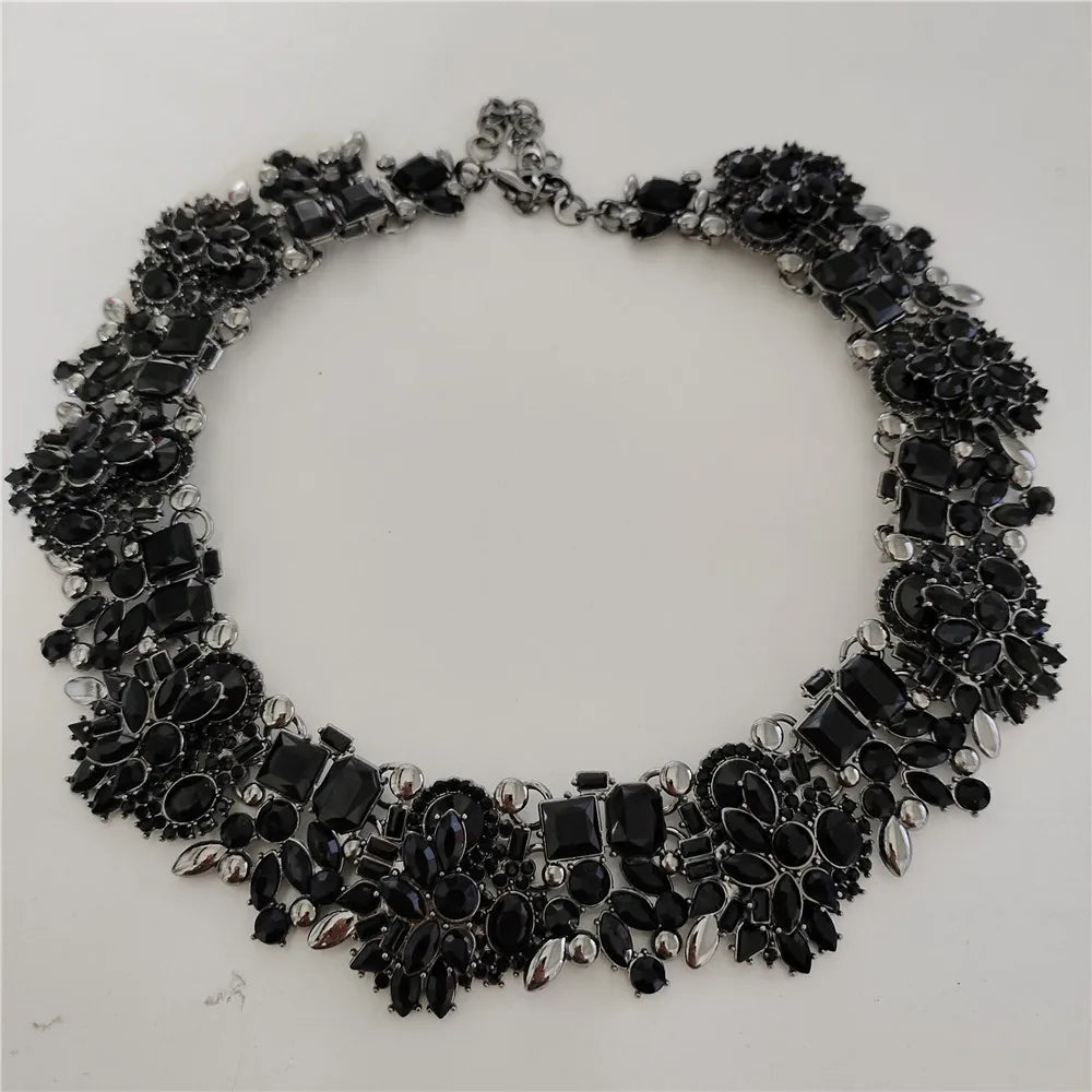 Crystal Rhinestones Large Collar Choker Necklace Earrings Jewelry Sets