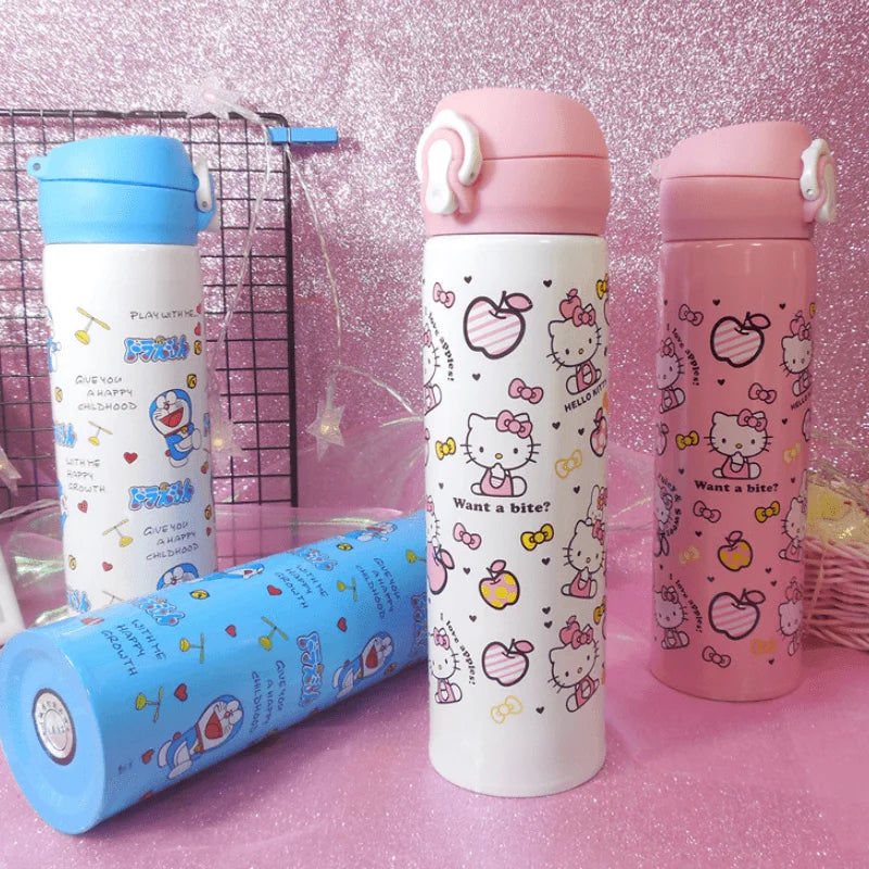 350/500ml Doraemon Hello Kitty  Insulated Water Bottle New Kawaii Water Thermos Pink  Stainless Steel