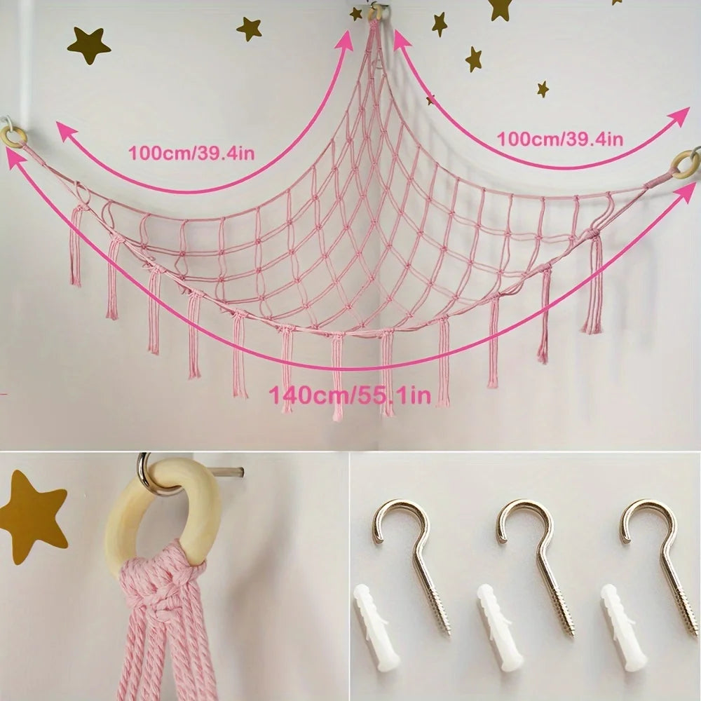 Large Capacity Stuffed Animals Hammock Net Macrame Boho Home Decorations Corner Toy Storage Organizer Plush Toys Hanging Net