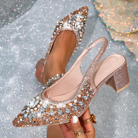 Luxury Crystal Gold Slingback Heels