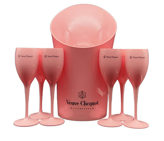 Veuve Clicquot Pink Acrylic Flutes with or without Ice Bucket  - Various Options
