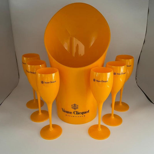 Veuve Clicquot Orange Acrylic Champagne Flutes X 6  and Ice Bucket set