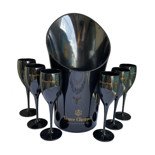 Veuve Clicquot Black Acrylic Flutes x 6 and Ice Bucket set