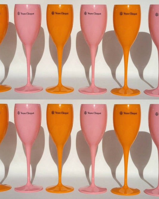 Veuve Clicquot Orange and Pink Champagne Flutes -  set of 12