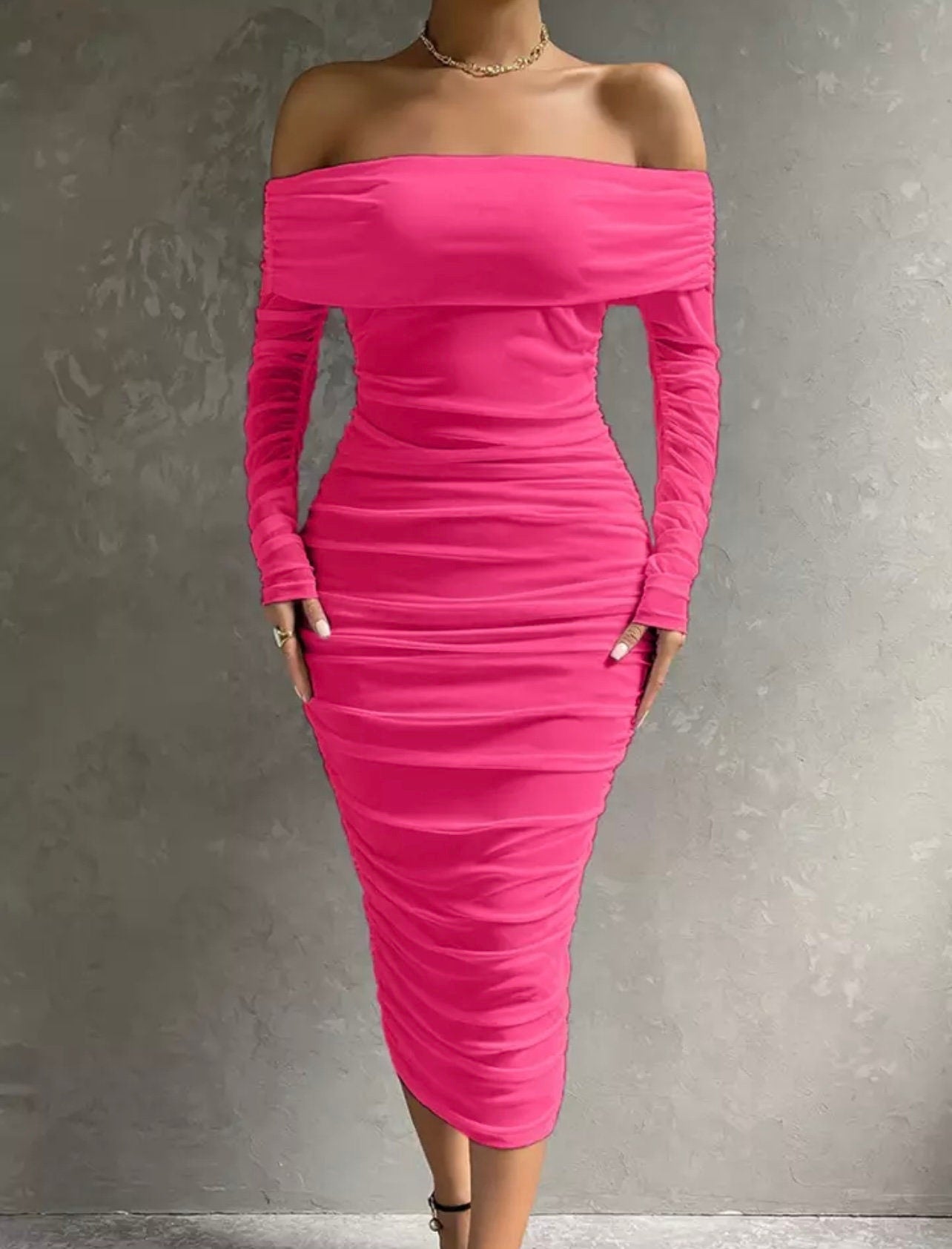 Off Shoulder Ruched Bodycon Dress