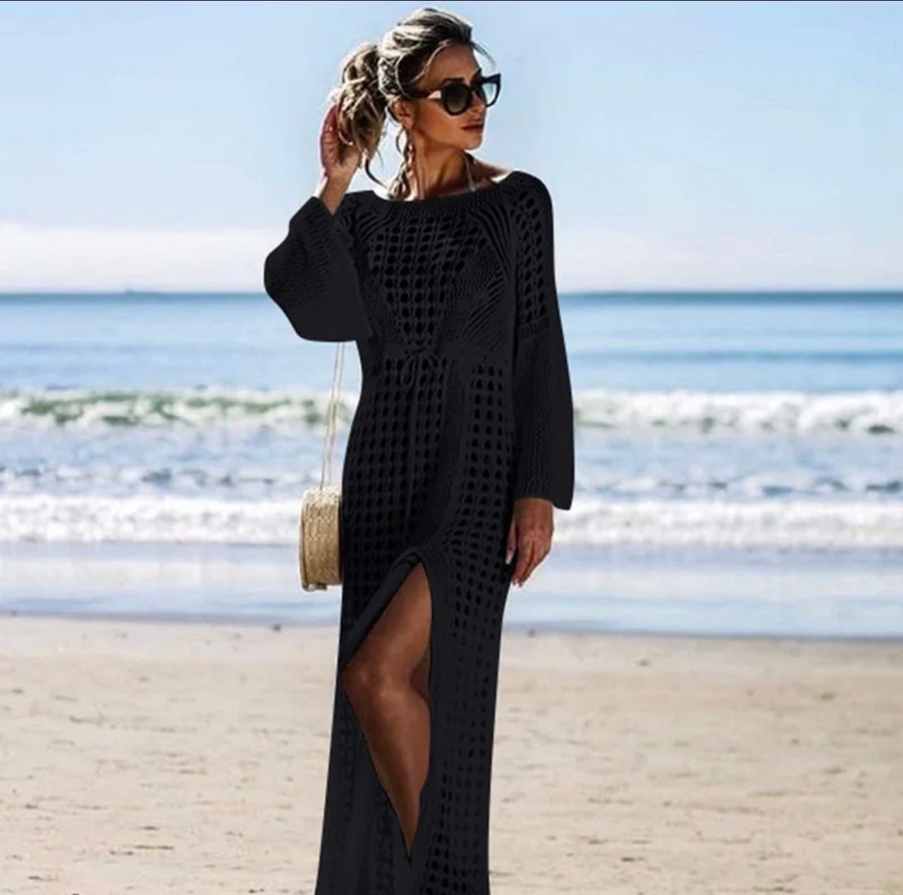 Black beach dress cover up hotsell