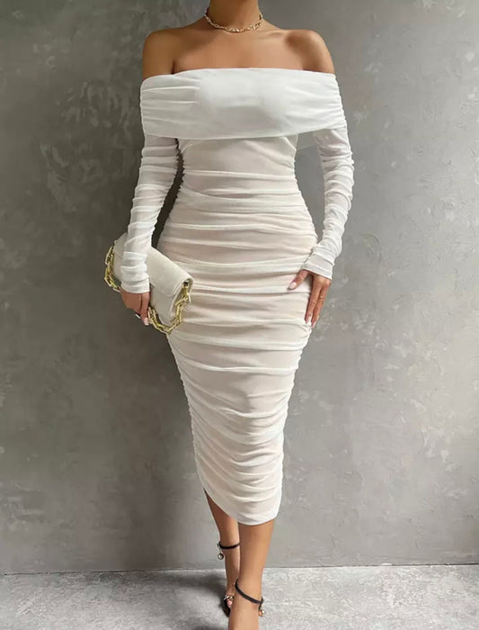 Off Shoulder Ruched Bodycon Dress