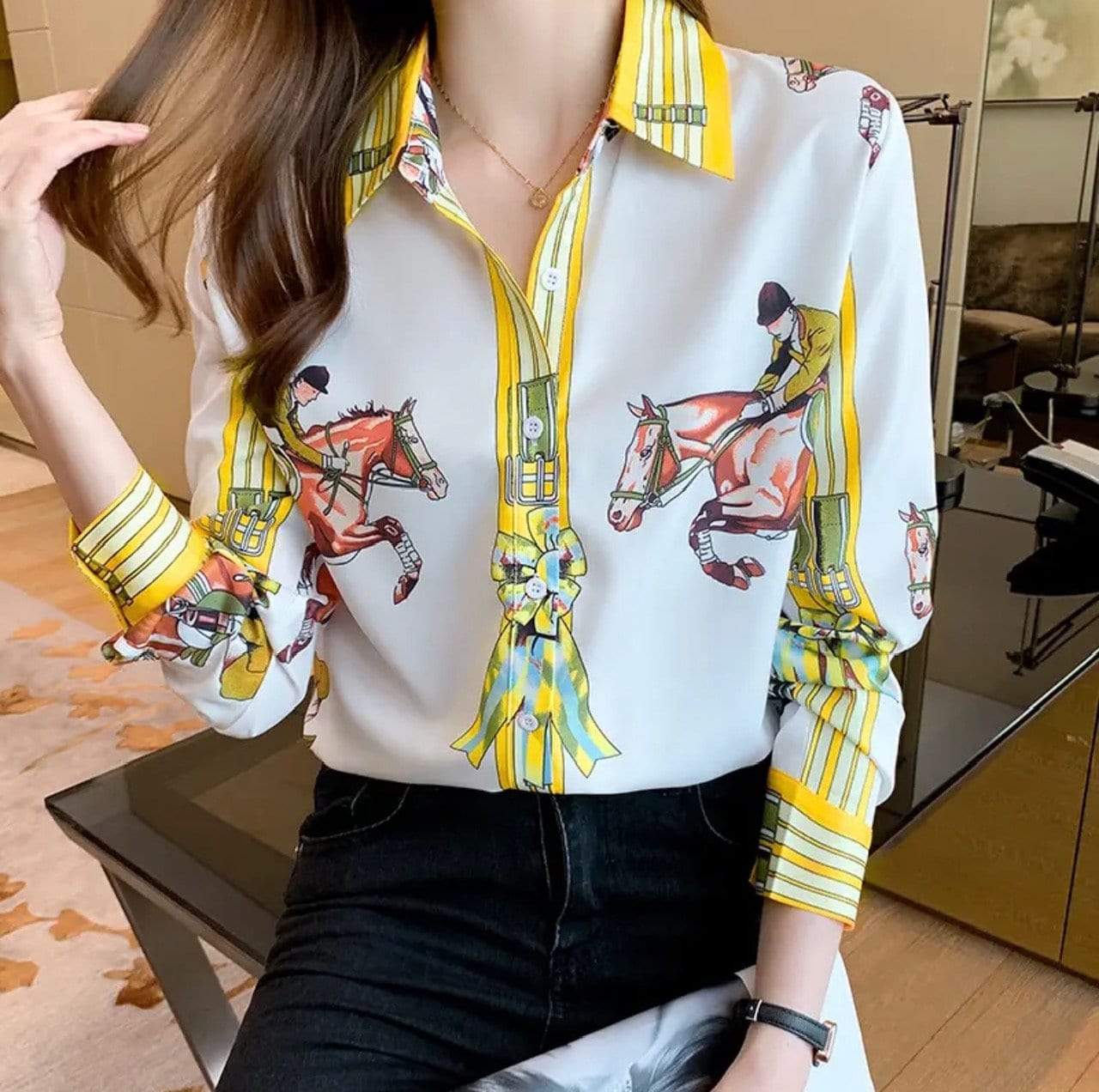 Horse Print Equestrian Parisian Blouse