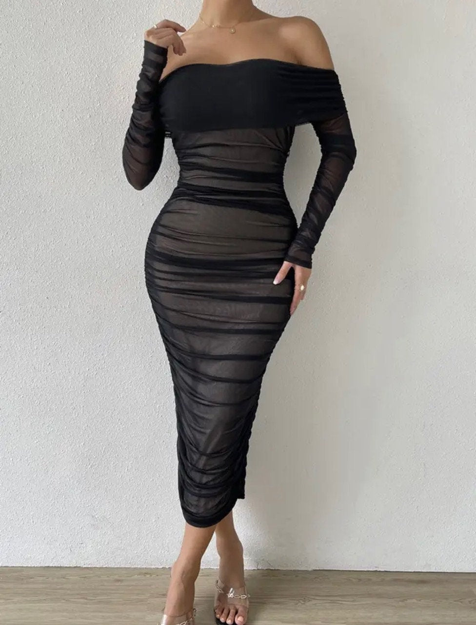 Off Shoulder Ruched Bodycon Dress